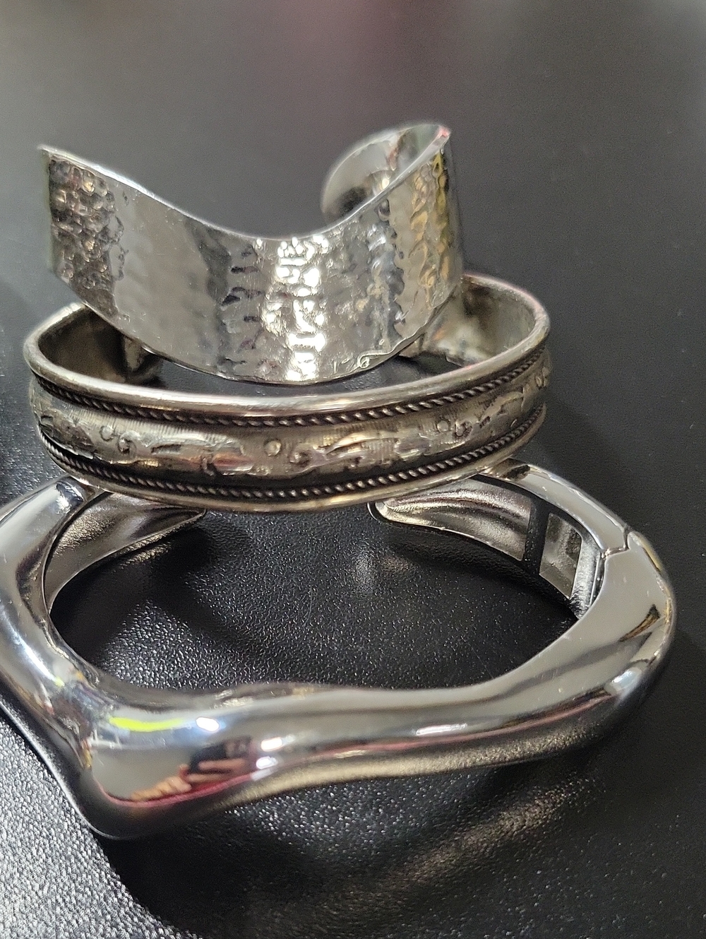 Silver-Tone Cuff Bracelet Lot - Polished and Textured Styles